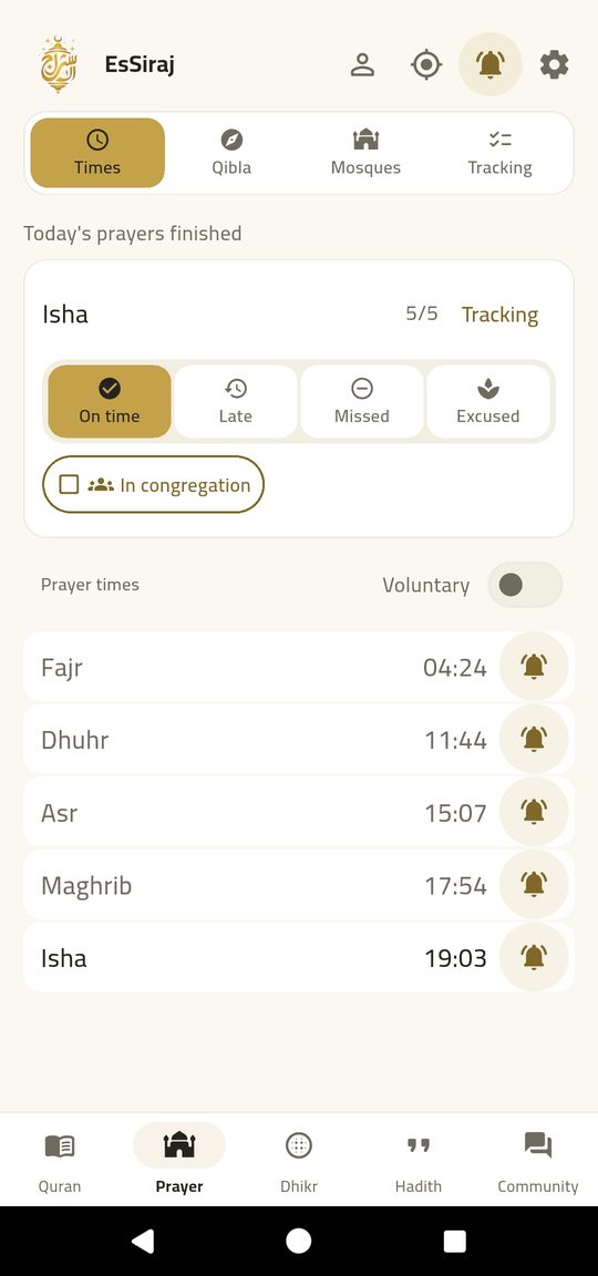 Prayer times — Five prayers, your mosque, the Hijri date.