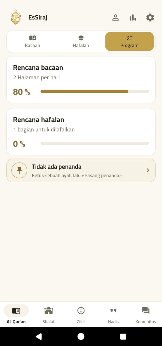 Rencana baca — Khatamkan Al-Qur'an sesuai jadwal Anda.