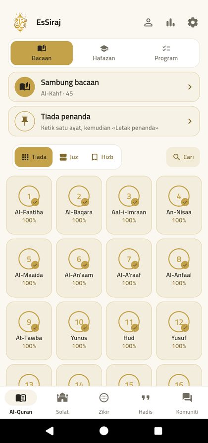EsSiraj — Mushaf, memorisation, adhkar, prayer times and qibla