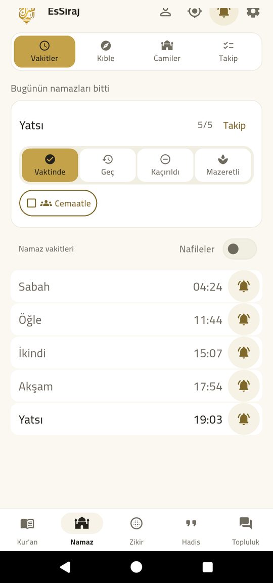 Sünnet ve nafile — Her namaz, öncesi ve sonrasıyla birlikte.